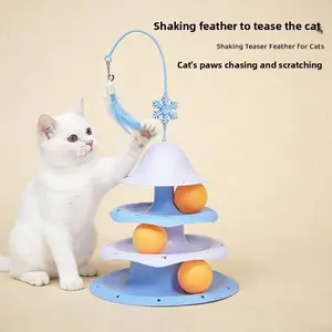 Christmas Cat Turntable Toy, Cat Puzzle Self-Entertainment and Boredom-Relieving Toy, Ball, Feather, Bell, Cat Teaser Stick, Shaking Feather