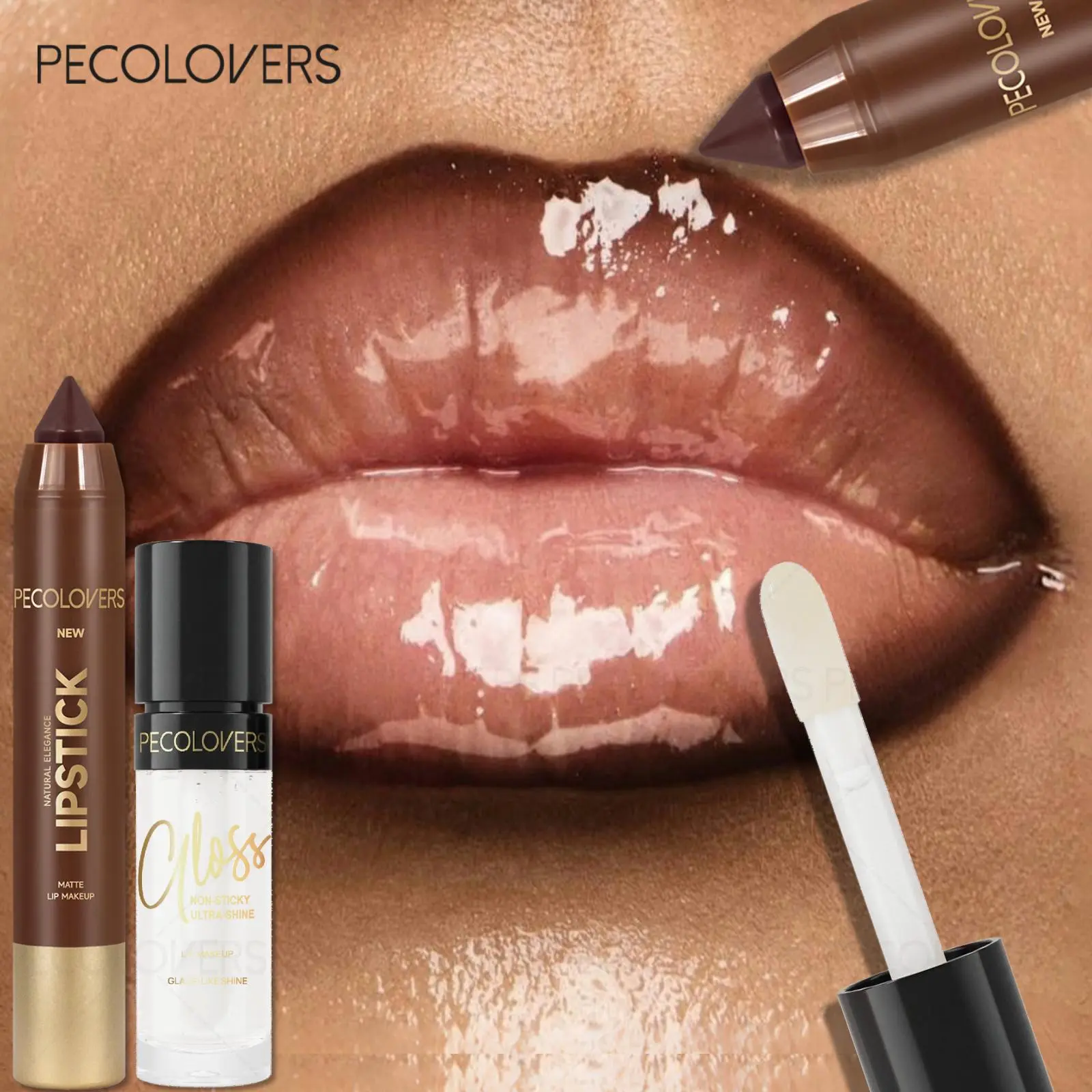 2PCS/SET Brown Velour Lip Liner & Lip Oil Set - Matte Lipliner & Moisturizing Lip Oil Makeup Combo,Nude Brown Shade Smooth Velvet Texture Easy-wearing, Matte Lip Pencil