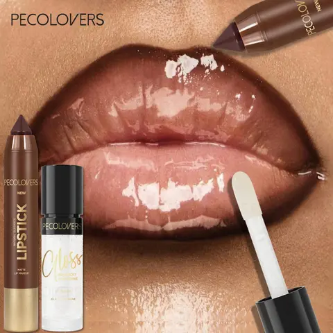 2PCS/SET Brown Velour Lip Liner & Lip Oil Set - Matte Lipliner & Moisturizing Lip Oil Makeup Combo,Nude Brown Shade Smooth Velvet Texture Easy-wearing, Matte Lip Pencil, Matte Lip Liners