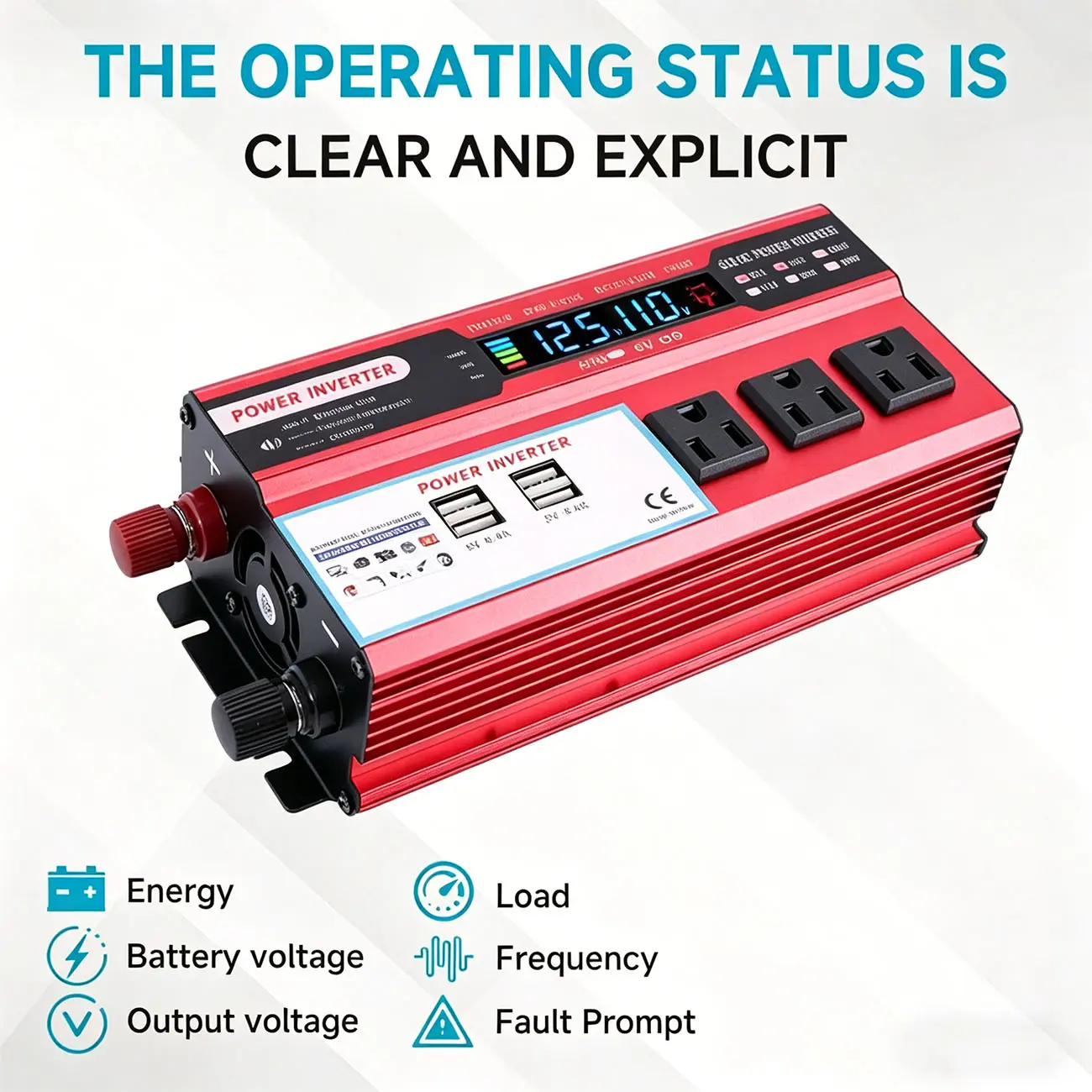 1000W High Power Portable Inverter - 12V to 120V Converter with LCD Display, 3 AC Outlets, 4 USB Ports, Dual Input, Battery Clamp Cables, AC Power Supply for Truck Drivers, RV, Camping (Charges 7 Devices)