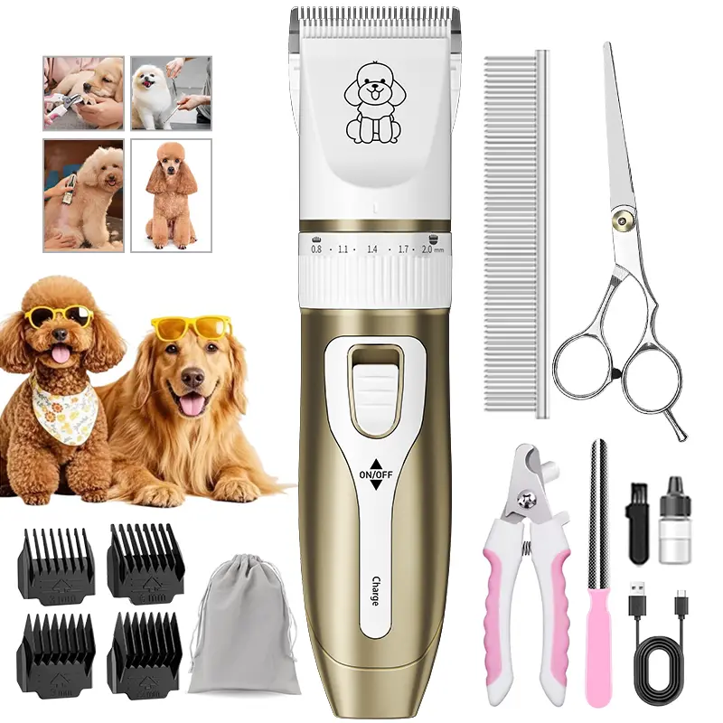Professional Cat Clippers & Dog Grooming Kit, Cordless Low Noise Clippers for Thick & Matted Coats, Quiet Shaver Hair Trimmer with Paw Trimmer for Pets