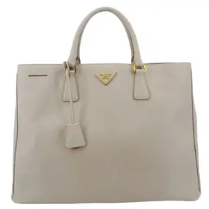 Pre-owned PRADA Saffiano Leather Tote Bags Galleria Double Zip Top Handle Tote Bag Beige