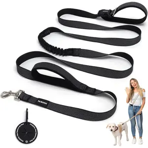 8FT-10FT Hands Free Dog Leash - Adjustable Waist/Crossbody 2-in-1 Belt with Shock-Absorbing, Traffic Handle & Reflective for Hiking, Canicross & Active Lifestyles (Black)