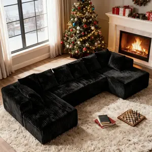 【3-Package Shipping】The Cloud Couch - 132-Inch Modular U-Shaped Boneless Couches, Fluffy Plush Corduroy Fabric, Convertible Sofa Bed Recliner with Soft Throw Pillows for Living Room, Modern Indoor Furniture