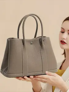 “Garden Tote Bag Women’s Genuine Leather Large Capacity - Minimalist Luxury Design, Convertible Top Handle & Shoulder Strap, Ideal for Office Commute Daily Use”