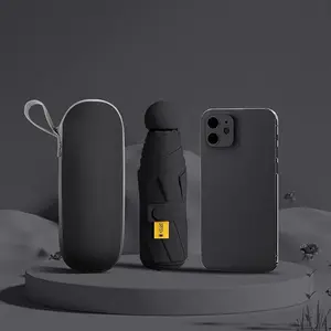 Mini Travel Sun Umbrella for Purse with Case Small Compact UV Protection Parasol for Women Men Kids UPF 50+ Waterproof 6 Ribs Windproof Lightweight Portable Gift office desk supply