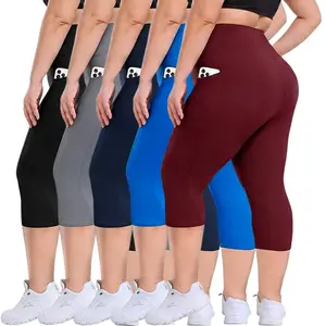Plus Capri Yoga Pants with Pockets Essential High Waisted Leggings for Workout Womens Leggings With Pocket