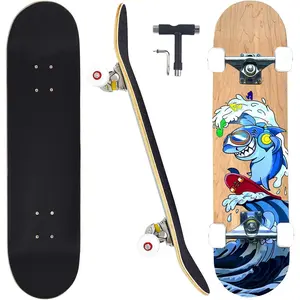 Skateboards for Beginners Adults Youths Teens Kids Girls Boys 31 Inch Pro Complete Skate Boards 7 Layer Canadian Maple Double Kick Concave Longboards
