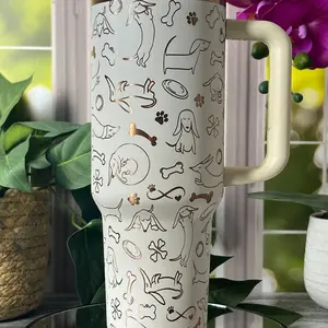 Dachshunds Cute Doodles Laser Engraved 40oz Tumbler with Handle Lid and Straw, Custom Engraved Seamless Tumbler, Double Wall Insulated Cup