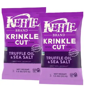 Kettle Brand Krinkle Cut Truffle Oil & Sea Salt Potato Chips 7.5 oz Huge Bags, 2 Pack