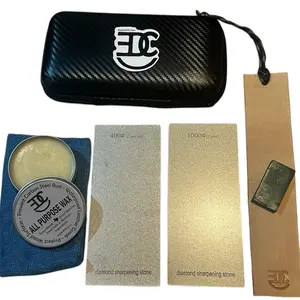 Complete Knife Sharpening Kit w/ Leather Strop, Diamond Plates 400/1000 Grit, Compound, Wax & Carry Case