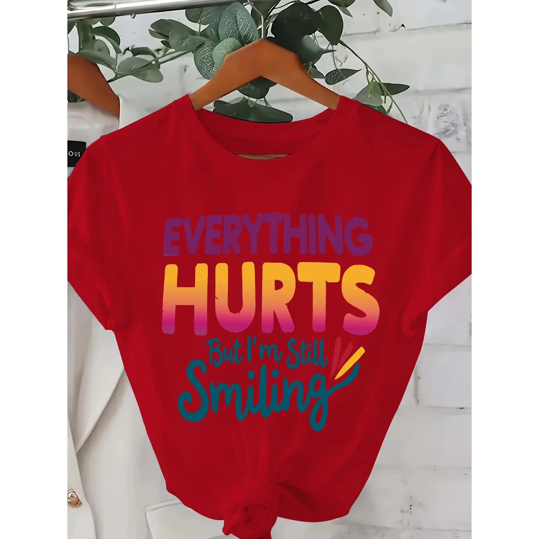Casual Fashion Printed T-Shirt Women'S Trend Base Shirt Daily Outing Suitable for All Seasons Casual Wear Comfortable Fit Letter Women'S Funny "Everything Hurts And I'M Hungry" T-Shirt