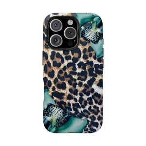 Vintage Teal Leopard Print Aesthetic PhoneCase Leopard Zebra Butterfly Vintage CollageArt Phone Case, Boho Patchwork Tough CaseCollection, Suitable for iPhone 17-11 ProMax/Plus and Samsung Galaxy S23-25