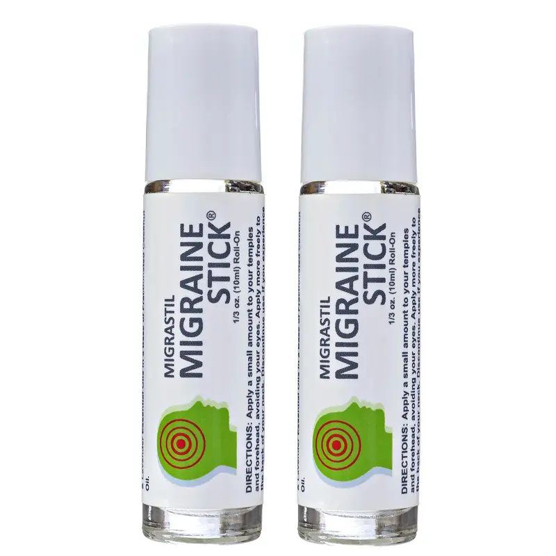 Two-Pack Migrastil Stick Aromatherapy Roll-On, Cool and Soothing Peppermint Essential Oil, Natural and Healthy Solution for Head and Neck Discomfort Body Care