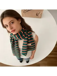 Soft and cozy knitted woolen striped scarf for women, short winter neck warmer with high-end cashmere-like feel, suitable for students and couples in autumn and winter, Casual Soft Shawl