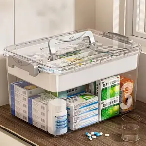Durable Dual-Layer Medicine Storage Box with Handle, Transparent Waterproof Design, Small First Aid Kit for Home or Travel