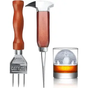 Set of 2 Ice Picks - 7.24 Inch & 6.8 Inch Stainless Steel Ice Crusher with Wood Handle, Japanese Style Ice Chipper Ideal for Bars and Home Use