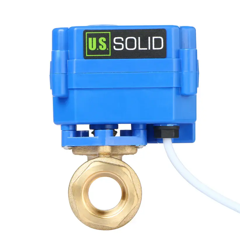 U.S. Solid Motorized Ball Valve 1/2" Brass Full Port, 9-24V AC/DC 2 Wire Auto Return Setup Normally Open