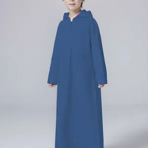 Boy's Solid Pocket Zipper Robe , Modest Casual Hooded Long Sleeve Robe for Daily Wear, Kids Modesty Clothing for All Seasons, Clothes for Kids