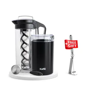 Kaffe Cold Brew Ultimate Bundle in Black - Cold Brew Maker, Grinder, Measuring Spoon & Free Milk Frother