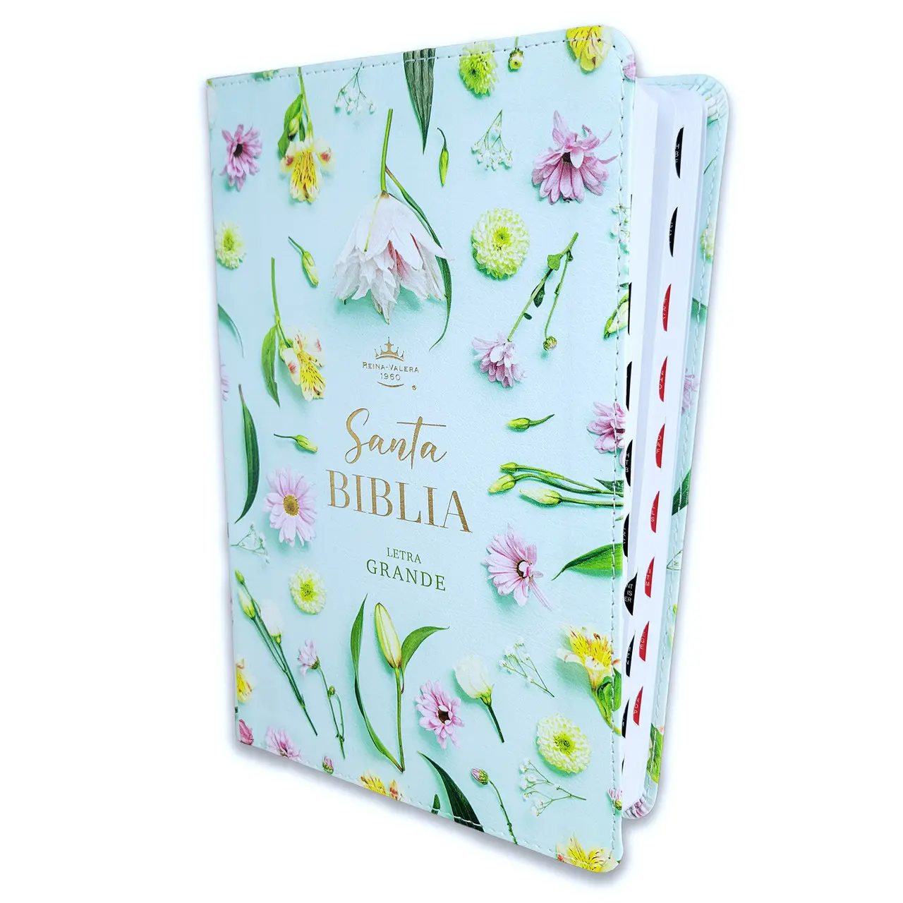 Bible in Spanish for Women Large Font 12 Points Reina Valera 1960 Imitation Leather Floral Turquoise with Index