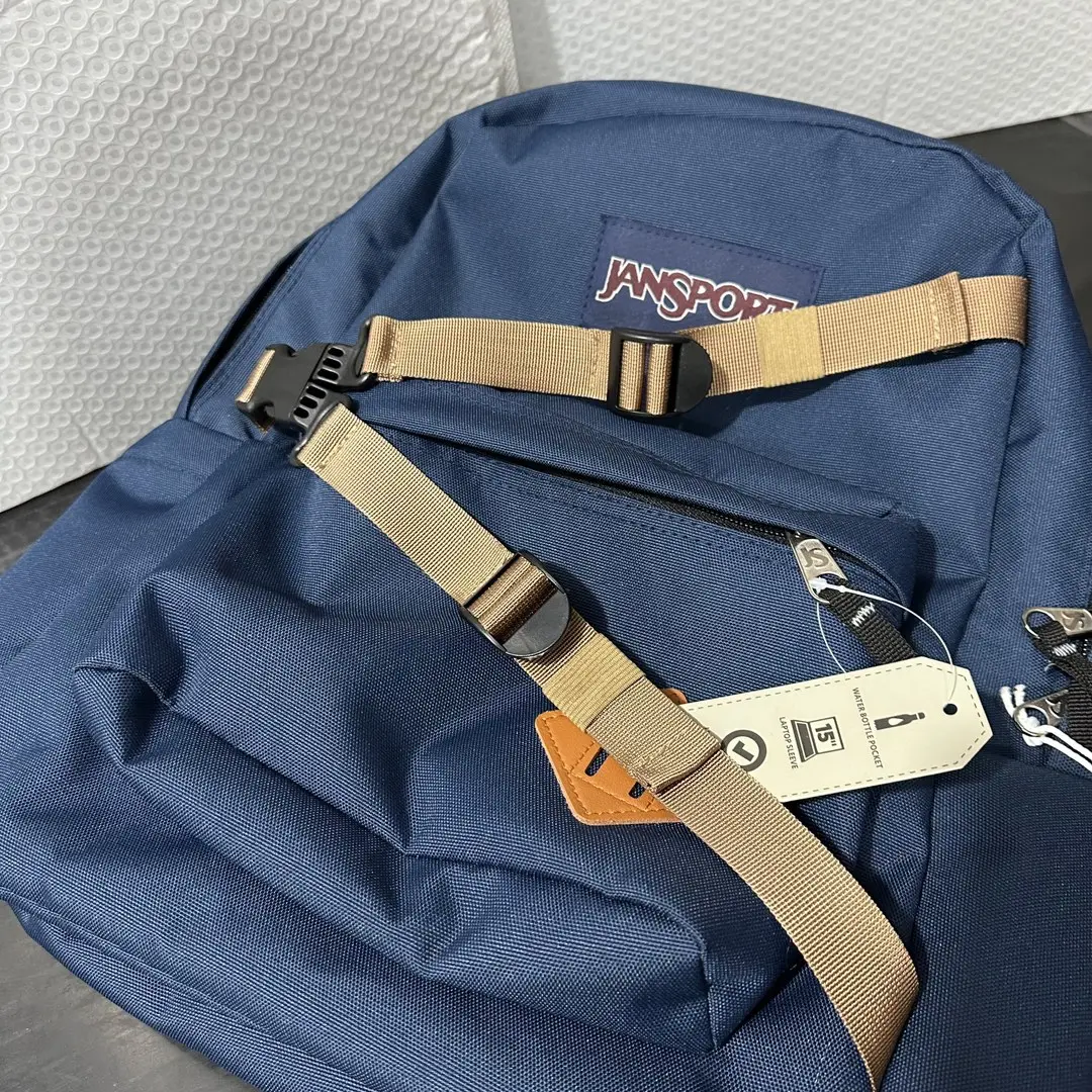 Jansport Big Student Backpack - Classic Suede Bottom, Letter Patch, 15-Inch Laptop Compartment, Large Capacity, Side Water Bottle Pocket for College Students