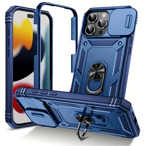 Heavy-Duty Shockproof Case with Built-in Ring Holder and Sliding Camera Cover, Compatible with Apple iPhone 17 16 Pro Max/16 Pro/16 Plus/16/15 Pro Max/15 Pro/15 Plus 14 13 12 11 Phone Cases