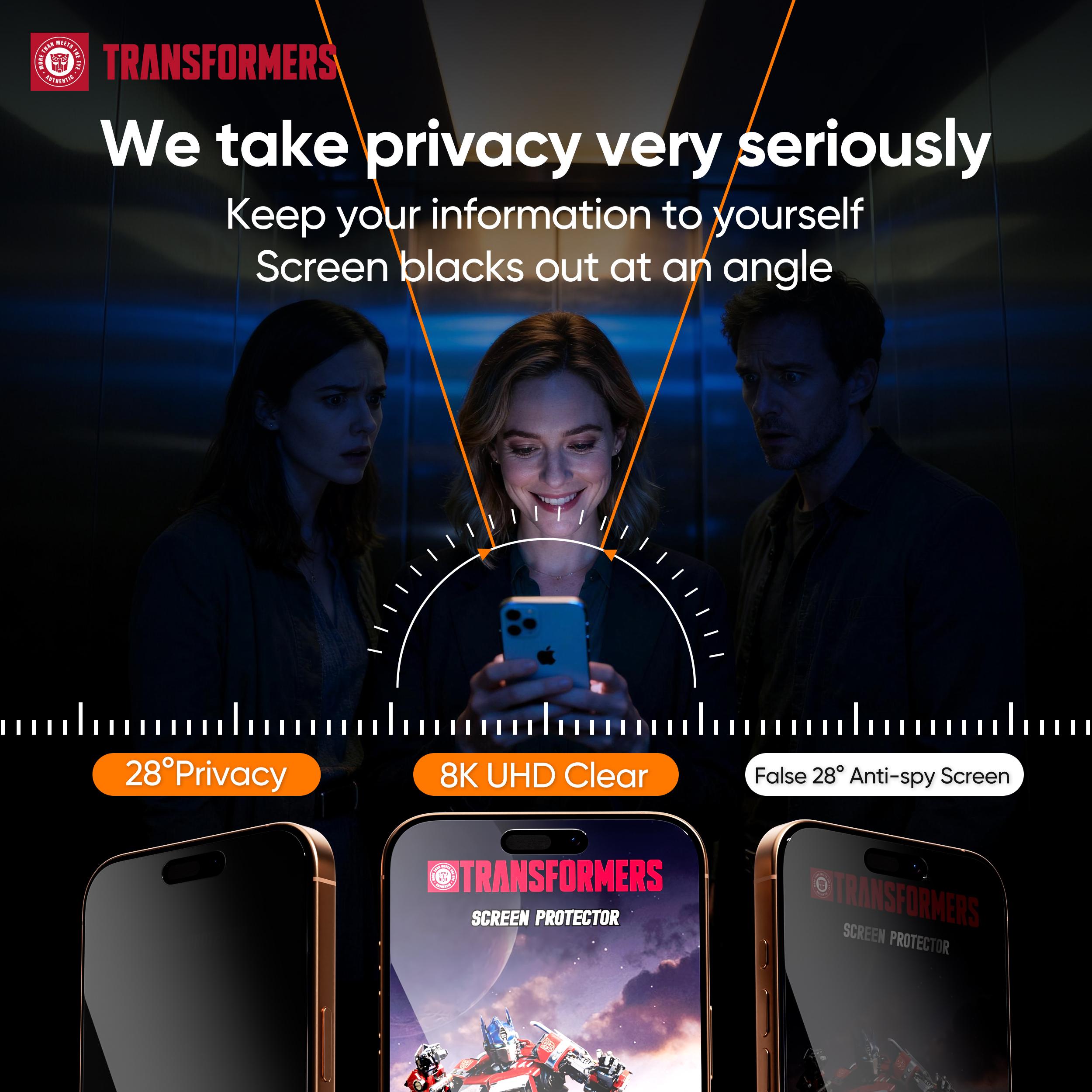 TRANSFORMERS 2-Pack Privacy Screen Protector, Phone Screen Protector, High-Definition Shatterproof Tempered Glass Phone Protector and Accessories