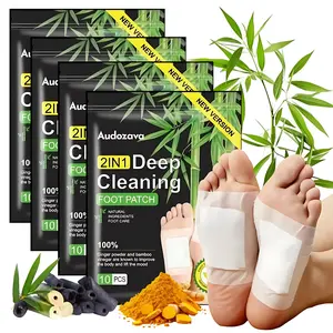 2-in-1 deep cleansing foot patches, containing ginger and bamboo vinegar, soothe tired feet and protect against cold nights - 10 patches/pack, 20cm x 14cm, natural ingredients, promotes blood circulation.