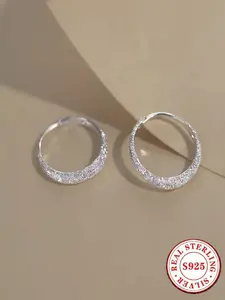 S925 Sterling Silver Sparkle Texture Hoop Earrings for Women – Hypoallergenic Minimalist Round Earrings, Daily Wear Ladies’ Jewelry