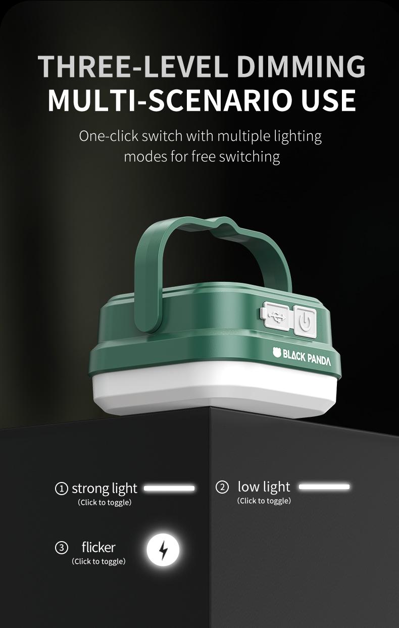 Black Panda-Portable Solar Light Super Convenient Dual Charging! TYPE-C Fast Charge + Solar Panel, High Lumen, Waterproof & Durable, Easy to Carry