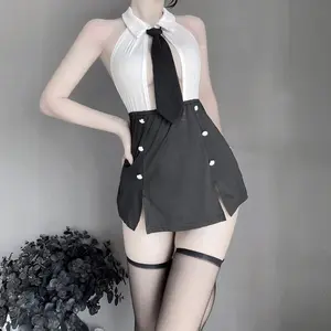 SINGUYUN Women's Office Secretary Uniform Sexy Teacher Costume Cosplay Lingerie With Socks (2489White Black)