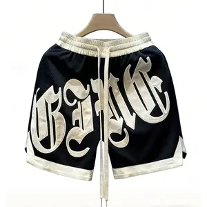 Y2K Letter Embroidery Basketball Shorts Men's Streetwear Vintage Color Block Baggy Loose Fit Summer Casual Sweat Shorts