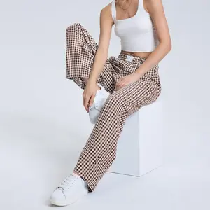 Women’s striped gingham boxer pants, cotton pajamas, lounge wear, casual plaid trousers, Y2K beach bottoms with pockets — corporate