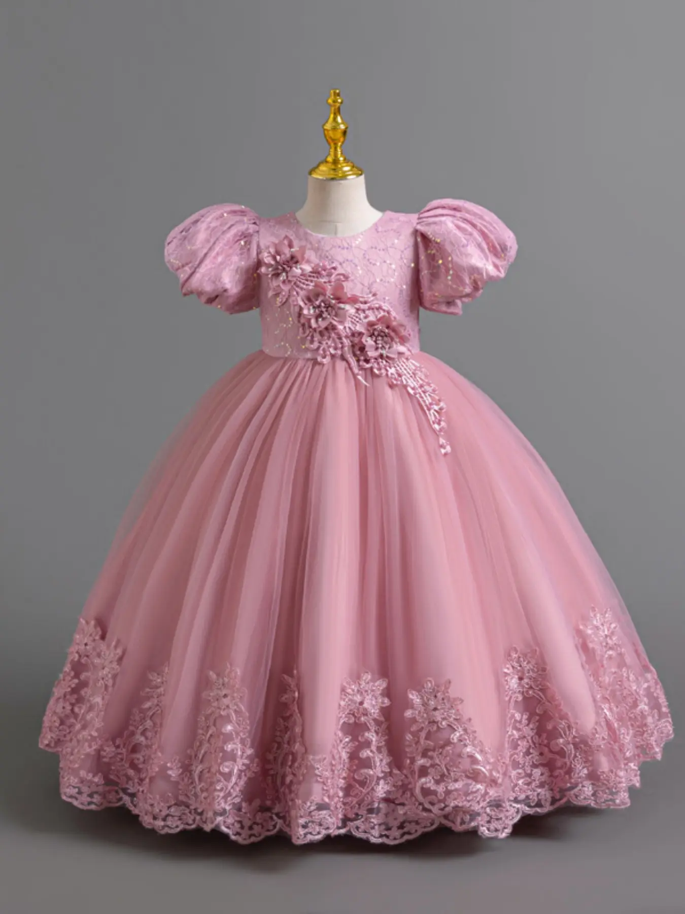 4 to 8 Years Applique Pink Kids Clothes Little Girl Dress Sequins Beading Long Ball Gown Dress up Gown Children Performance Princess Formal Evening Party Pageant Prom Host Cocktail Dress Flower Girls for all Season