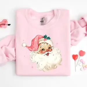 Pink Santa Retro Christmas Sweatshirt, Pink Christmas Sweatshirts for Women, Matching Family Sweaters, Pink Vintage Holiday Crewneck Group Party Shirt