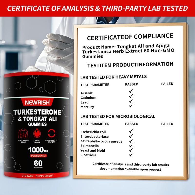 Newrish Strength Gummies - with Turkestan Ajuga and Tongkat Ali Root Extracts - Immunoglobulin - Boosts Strength and Power - Bodybuilding Supplement - 60 Gummies