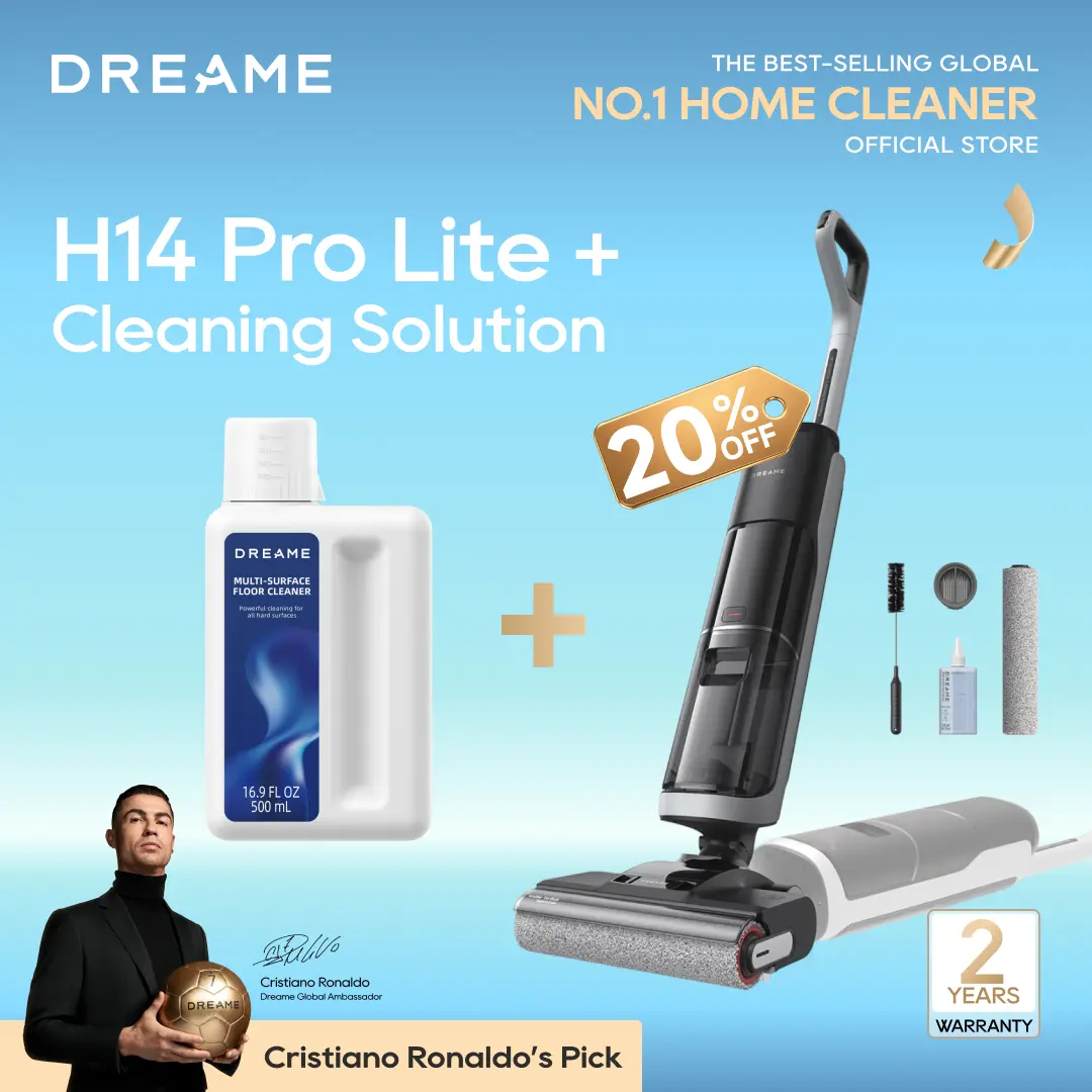 【Extra Cleaning Solution Included】DREAME H14 Pro Lite Vacuum Mop, Wet Dry Vacuum Cleaner, 180° Lie-Flat Vacuum Mop, 140°F Washing and Fast Hot Air Drying, Powerful 17kPa Suction Floor Cleaner Machine, Easy GlideWheel Movement, Smart App