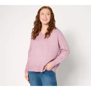Denim & Co. Heritage Raglan V-Neck Sweater with Pointelle