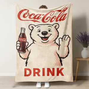 Coca-Cola Bear Cute Pattern Blanket, Coco-Cola Soft Throw Blanket, Warm Nap Blanket for Home Office Travel Camping,Best Christmas Gifts