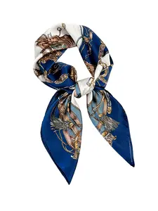 Women's Elegant Chain Design Floral Scarf, Printed Square Hairband 27.6 Inches, Versatile Fashion Accessory, Daily Headscarf