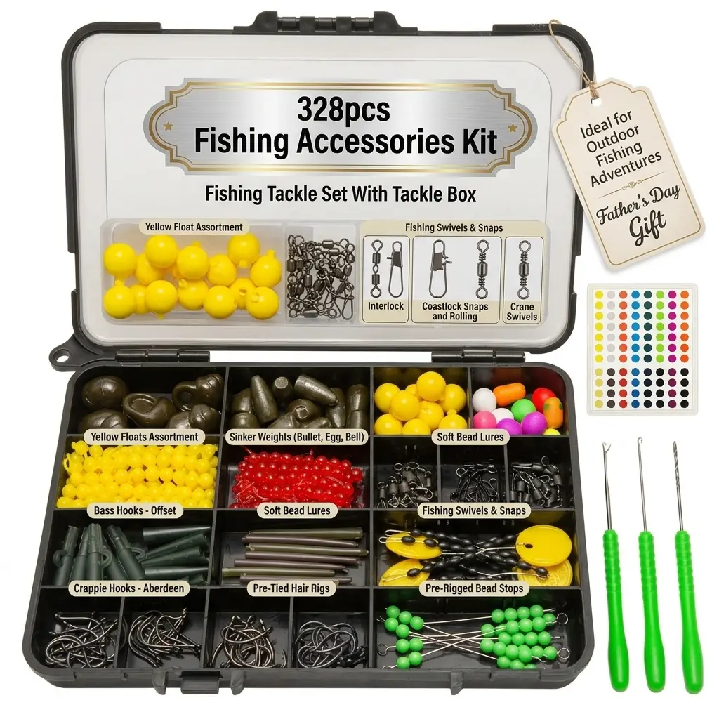 328pcs Fishing Accessories Kit, FishingTackle Set With Tackle Box, Sea Fishing Tackle BoxKit Including Fishing Swivels Snaps, Fishing Hooks,Sinker, Fishing Gear for Bass Crappie Ideal forOutdoor Fishing Adventures Fathersdaygift