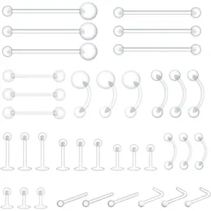 36 Clear Piercing Retainers Bioflex Plastic  for Nipple Tongue Nose Septum Eyebrow Belly Earrings Tragus Helix Cartil Industrial Lip Labret Rings Studs For Surgery Mri