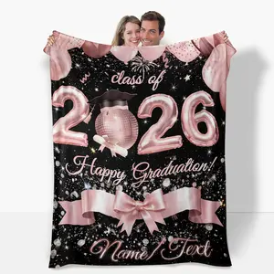 Custom Name Lightweight Polyester Flannel Blanket, 1pc Pink Graduation 2026 Gifts, Ideal Keepsake for 2026 Graduates, Suitable for Travel, Living Room, Bed,