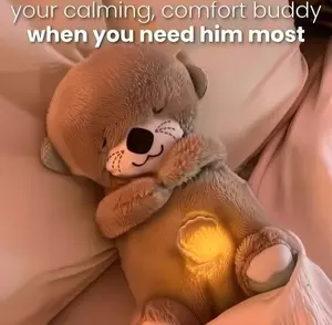 （*The switch is on the right foot.）Sound Machine Breathing Otter Plush Toy with Rhythmic Movements & Music for Baby Sleep - Gentle Hug & Four Gear Adjustment for Soothing & Relaxation