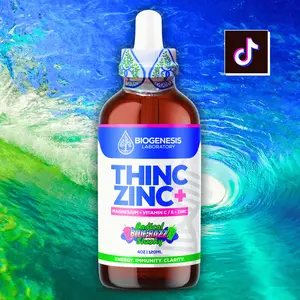 ThincZinc ULTRA 7-in-1 Organic Chelated Zinc, Magnesium, Camu Vitamin-C, and Vitamin-E in MCT, Black Currant Berry Oil & Phospholipids - Radical Blue Razz Slushy | 4oz, 120mL