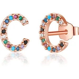 style Gold Hoop Earrings for Women 18K Gold Plated Cubic Zircon Huggie Earrings Earr Initial Stud Earrings for Women, Hypoallergenic 925 Sterling Silver Post Rainbow Cubic Zirconia Gold Plated 26 Initial Earrings for Women Jewelry Gifts