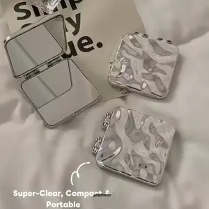 Portable Folding Mini Makeup Mirror, Cute Dual-Sided Handheld Cosmetic Mirror, Compact Student Touch-Up Mirror, Easy-To-Carry Design, Travel Makeup Mirror