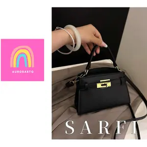 Women’s Mini PU Leather Crossbody Bag Litchi Grain Square Handbag Black