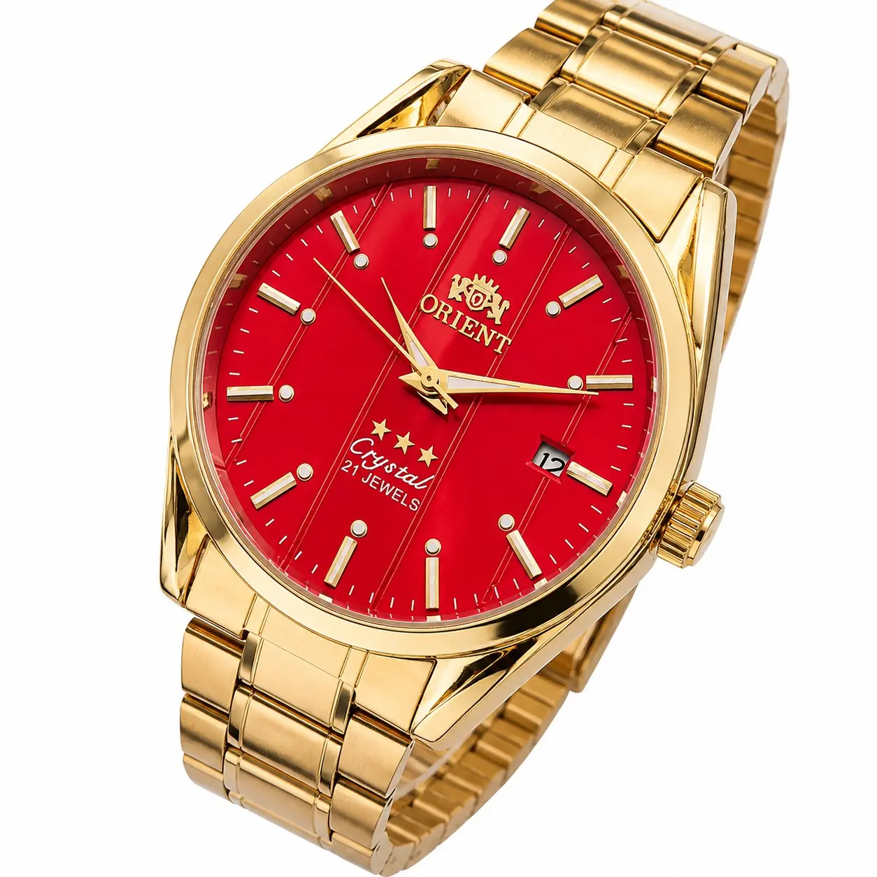 Men's 21-Jewels Gold-Tone Automatic Mechanical Watch - Multi-Color Dial, Luminous Markers, Date Window, Gold Stainless Steel Bracelet, Luxury Business Dress Watch for Gifting